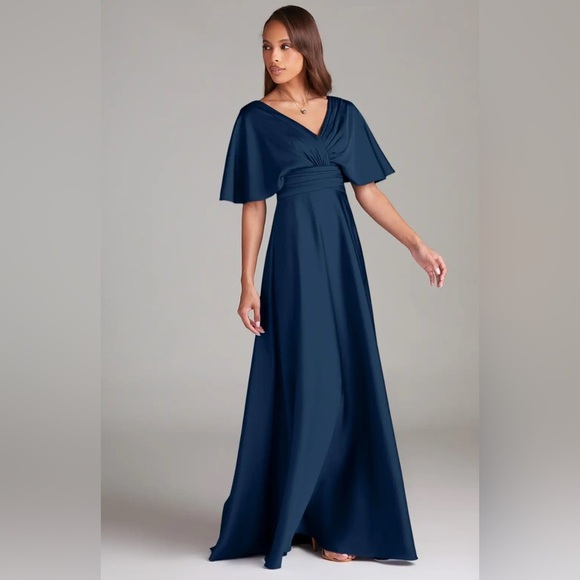 AZAZIE PAMELA Blue V-Neck Flutter Sleeve Gown - Picture 12 of 14